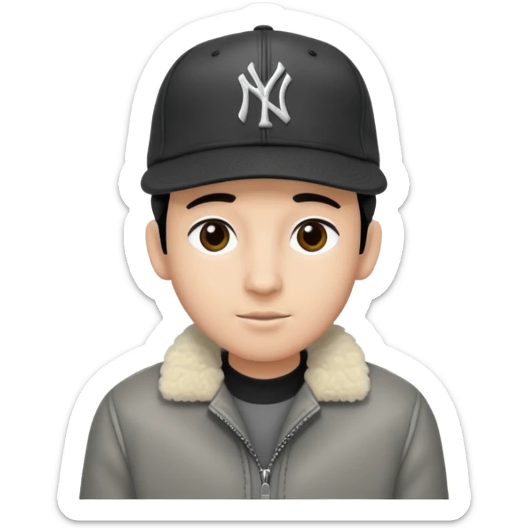 Cappellino New Era New York nero e persona con giubbotto di pecora grigio sticker