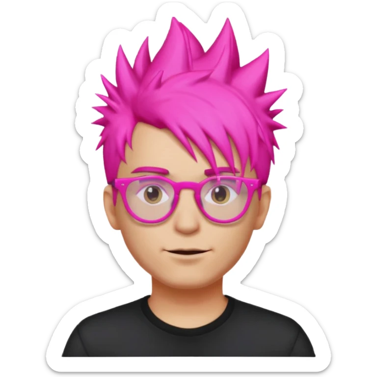 Man with neon pink spiky hair and glasses, half body sticker