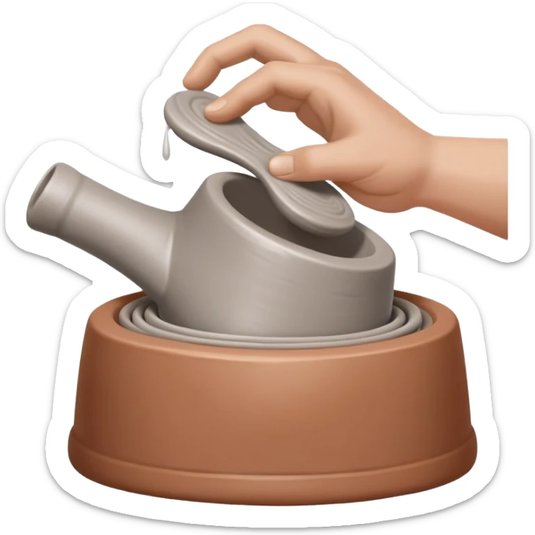 thumb pressing side of clay onto a silver pottery wheel, thumb at the bottom of the clay, pottery gesture sticker