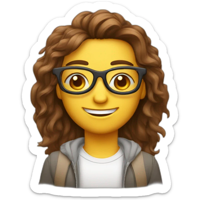 Gars avec les cheveux bruns assez long avec des lunettes de vue sticker