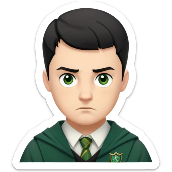 Jamie Yeates is Marcus Flint in harry potter, wear hogwarts slytherin uniform, short black hair, bulky face, often scowling or looking grumpy sticker