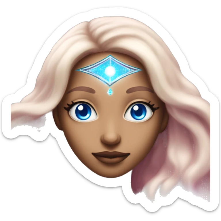 magical diva with thin pink andromedan skin long hair and blue eyes glowing third eye sticker