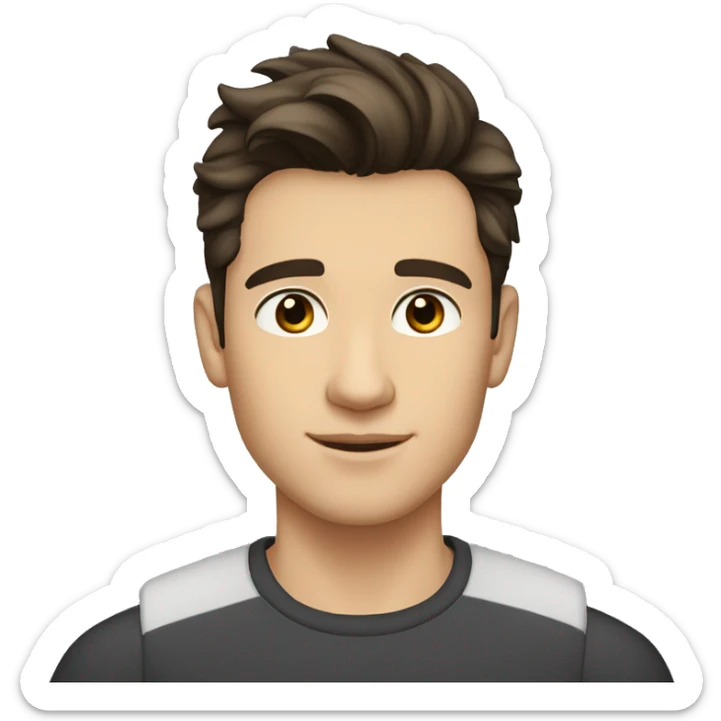 a handsome young man with brown eyes, dark hair, pompadour cut, small nose, small chin, small mouth, light white skin sticker