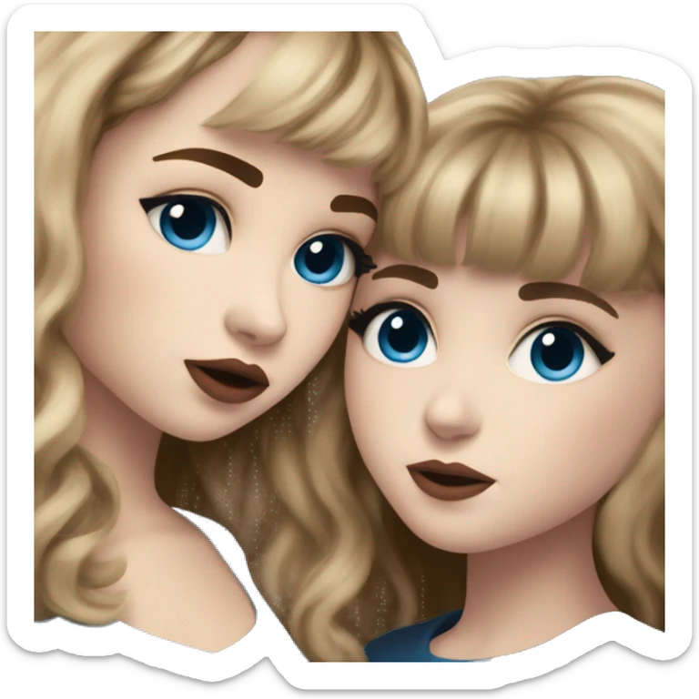 sabrina carpenter kissing a light brown haired girl with bangs and blue eyes  sticker