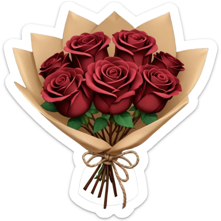 Bouquet of the darkest really dark brown roses in a paper package sticker
