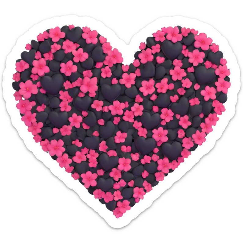 goth sakura heart, black heart with sakura petals gently falling, soft and romantic sticker