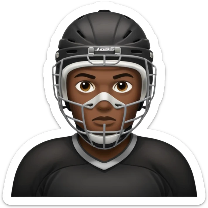 American black Hockey player without a Helmet  and have  a goalkeeper mask which have small holes sticker