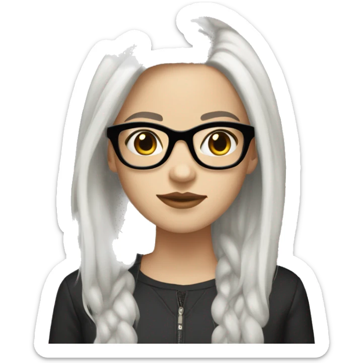white-skinned girl with medium-length black hair with a cascade hairstyle in glasses with transparent frames sticker