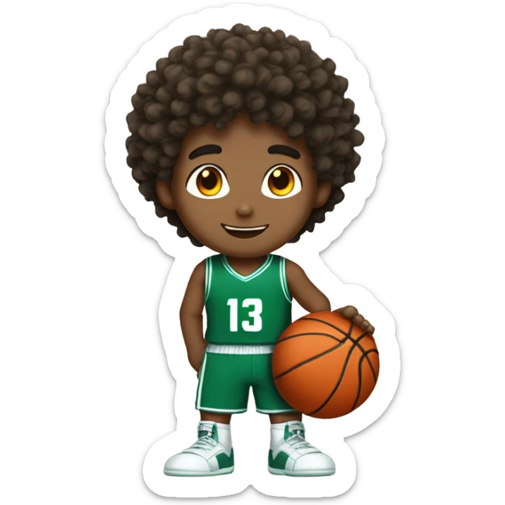 An anime boy playing basketball with curly hair #13 jersey sticker