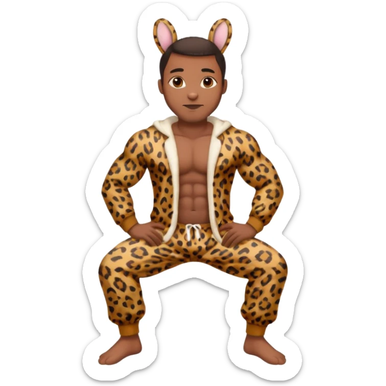 Handsome Black guy with brown skin tone, with muscular build, wearing loose fitting leapard print pajamas and bunny slippers  sticker