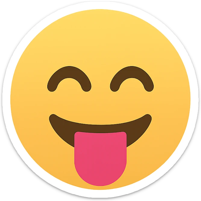 playful face with tongue out, color icon style, clean lines, simple, modern sticker