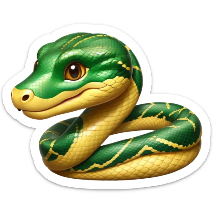 cinematic-cute-anaconda-portrait-emoji,-head-tilted-playfully-and-inquisitively,-with-a-sleek,-shimmering-body-adorned-with-detailed-scale-sriped patterns-and-round,-sparkling-eyes-full-of-wonder,-simplified-yet-irresistibly-adorable-features sticker