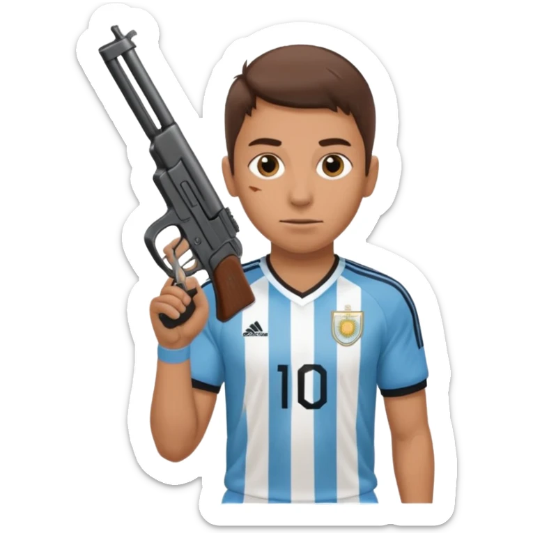 haz un turro con una biszera para atras y con un arma remera argentina pero arma de fuego sticker