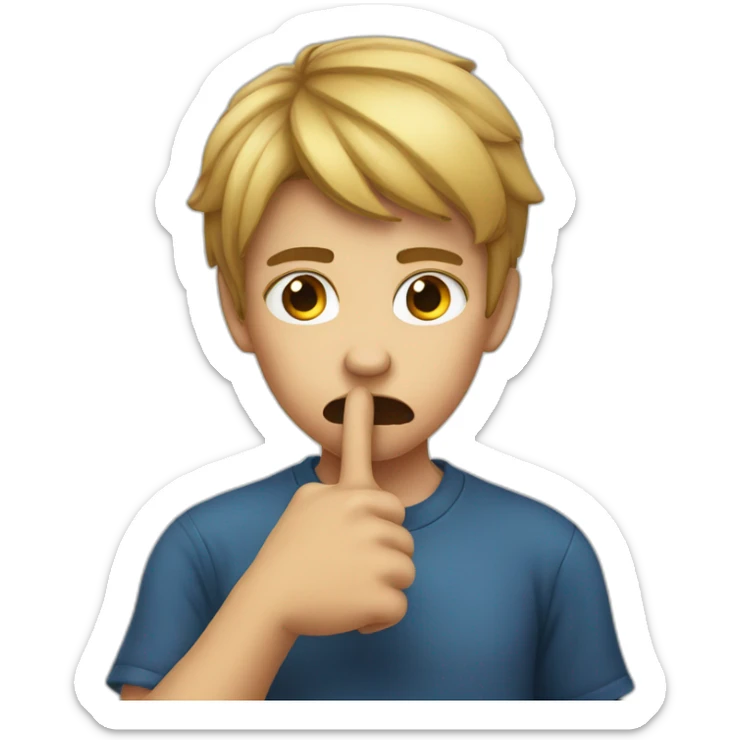 A boy with an angry face with his finger on his mouth making the silence sign sticker