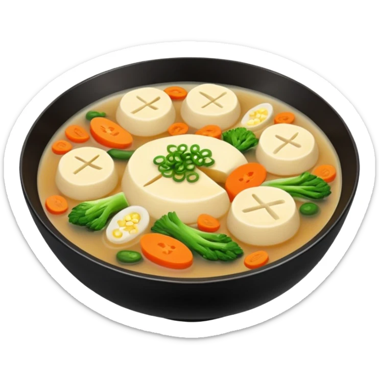 A black bowl filled with soft, uneven pieces of dough floating in a clear Korean broth, with sliced vegetables on top sticker
