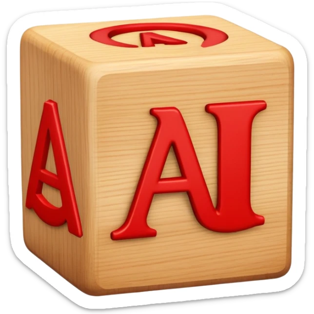 A wooden alphabet block with letter A and a cute smiling face sticker