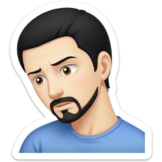 Man with black hair and goatee with neck bent over in pain sticker