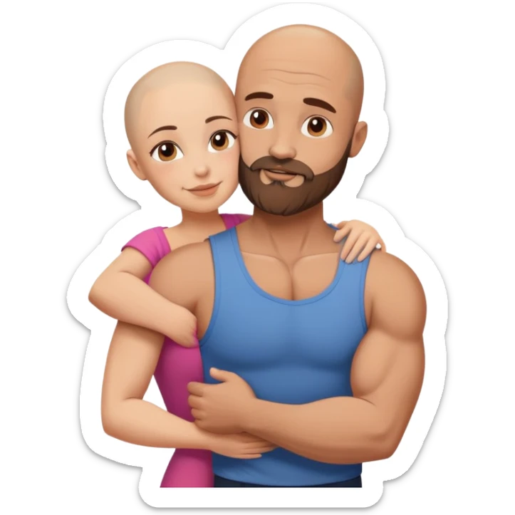 Muscular Bald man with a beard hugging his young beautiful brunette wife sticker
