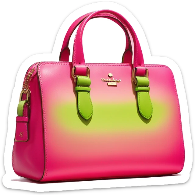 Realistic hot pink to lime green ombre Kate Spade satchel purse without strap. sticker