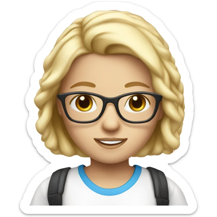 girl blond wiith blue eyes in glasses and white t-shirt  sticker