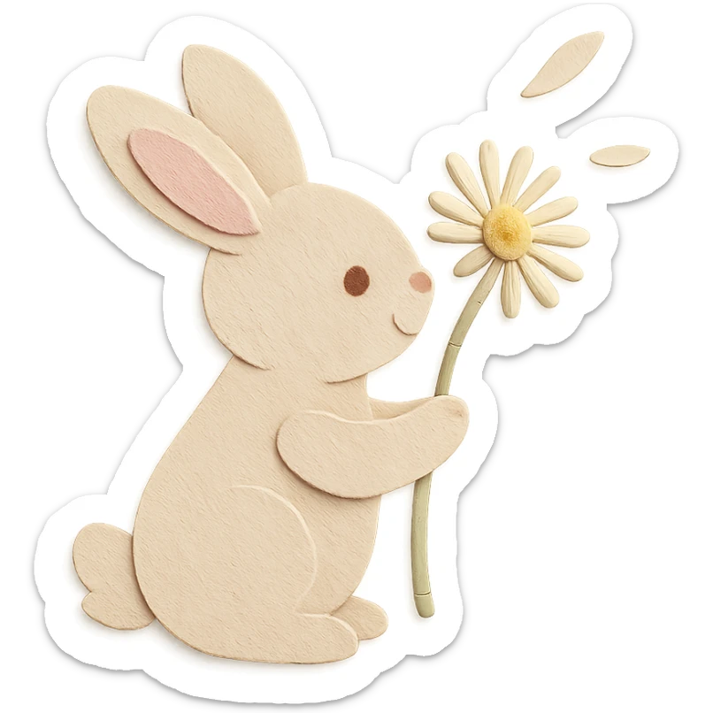 bunny holding a dandelion in the breeze, gentle spring vibe, soft pastel colors sticker