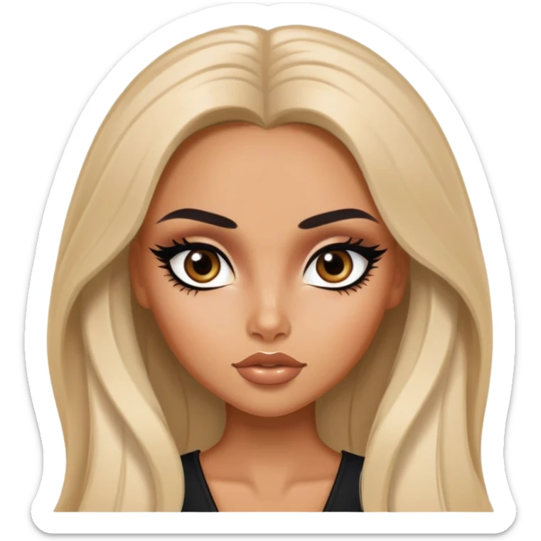 russian features, beauty,  hair, tan skin,  eyes, pretty eyes, black eyeliner, pretty bratz baddie sticker