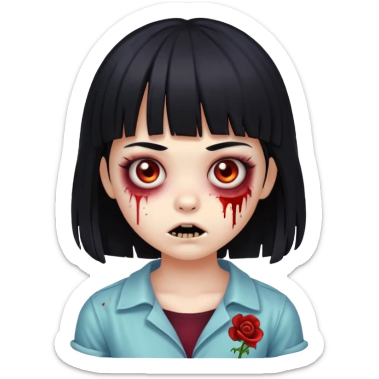 a cute zombie girl with black hair and bangs sticker