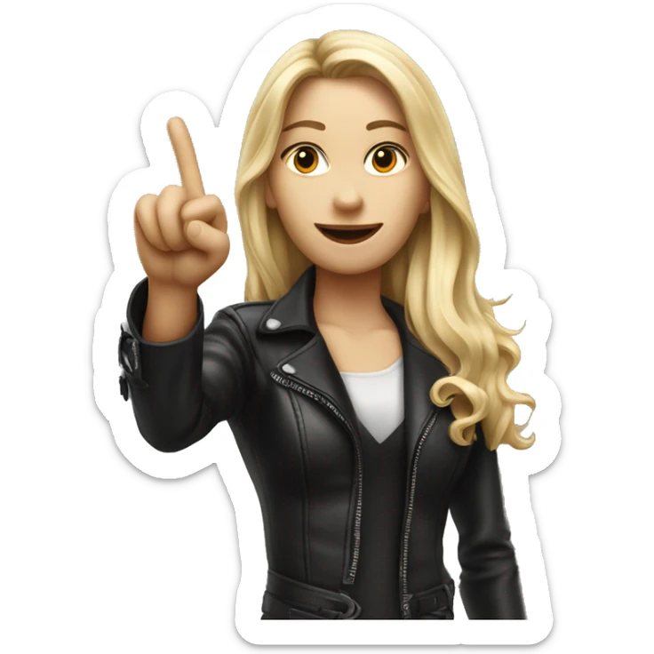 Blonde women with LONG HAIR, in Leather cloth, POINTING YOU FORWARD with her HAND with INDEX FINGER, Hyper Realistic sticker