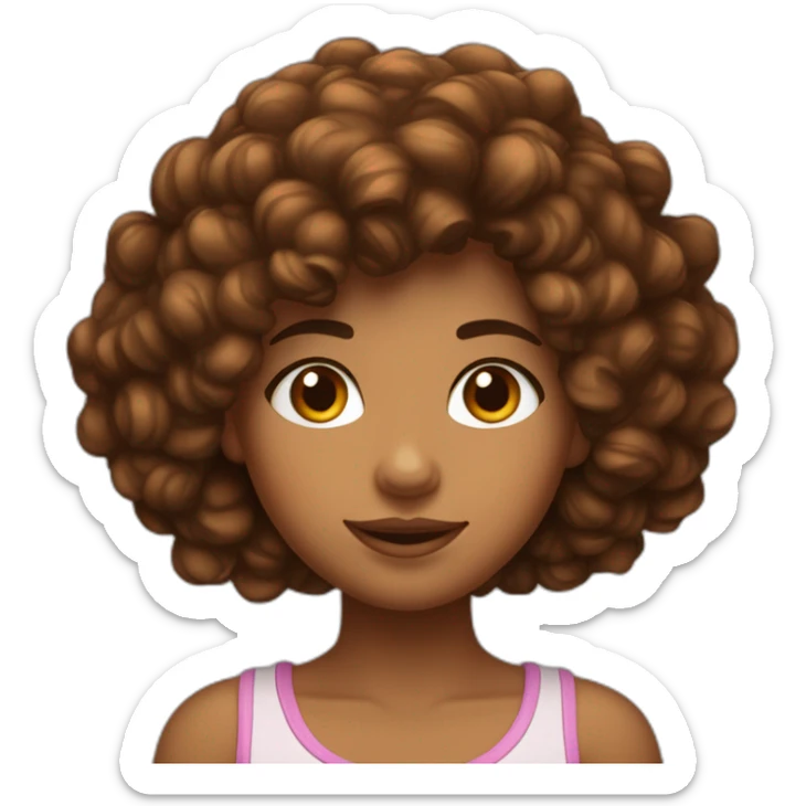 Fille avec des cheveux bouclés marron et avec un gros front et des grosses joues sticker