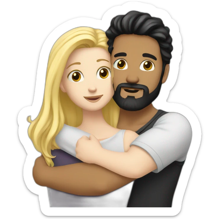 A white male with black hair and beard hugging a blond white female sticker