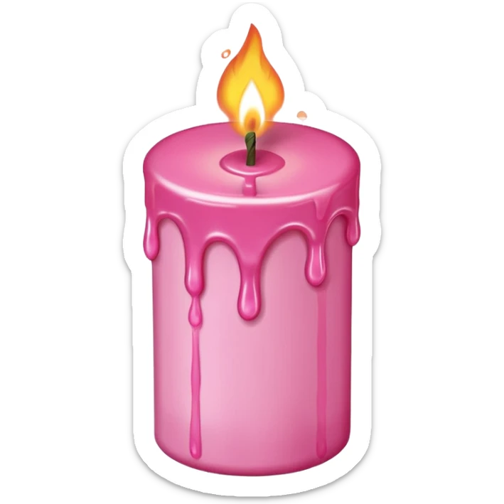 A drawing of a flaming pink candle that could be used at a romantic dinner table. The camera should be isometric at a 90-degree angle. sticker