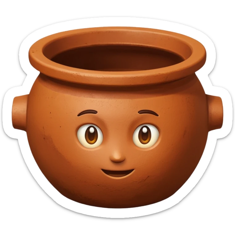 top-down view of a simple unadorned clay pot with visible opening, emoji style sticker