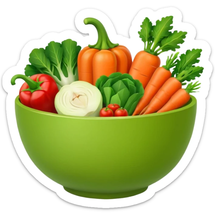 Healthy home cooking humanless avatar in clean style vibrant illustration. Fresh vegetables bowl, green tones, simple shapes, flat design, friendly and light. sticker
