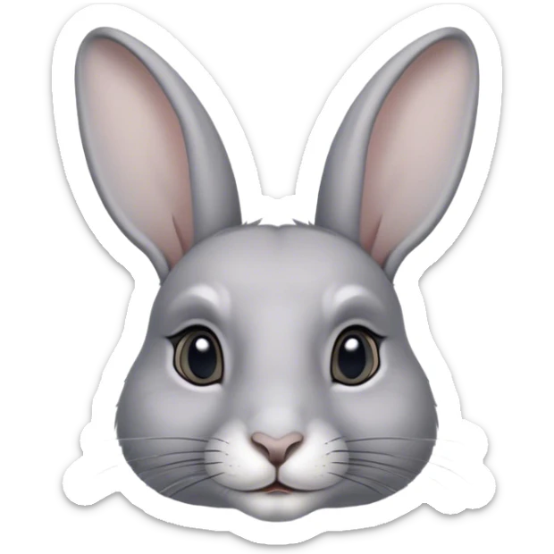 Cinematic Noble Grey Rabbit Portrait Emoji, Poised and regal, with a compact, graceful build and a smooth, elegant grey fur, long, delicate ears and deep-set soulful grey eyes, Simplified yet sharp and sophisticated features, highly detailed, glowing with a soft, dignified glow, high shine, intelligent and serene, stylized with an air of refined subtlety, focused and attentive, soft glowing outline, capturing the essence of a watchful and confident companion, so majestic it feels as though it could hop out of the screen with effortless authority! sticker