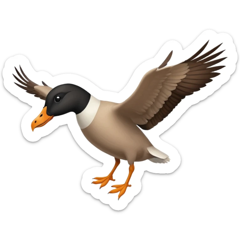 wild goose in flight, with black neck, black feet, black beak, brown wings sticker