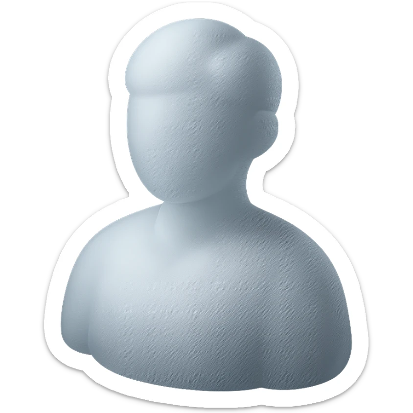 person looking straight, shoulders up, body and head made of white fluffy convex clouds, matte glass style, no background sticker