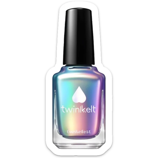 "TwinkledT" on label of  an iridescent nail polish bottle, white lid sticker
