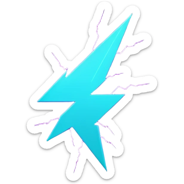 futuristic minimalistic glowing lightning bolt symbol, neon purple and cyan light, dark background, sleek cyberpunk tech style, no face, 1:1 aspect ratio sticker