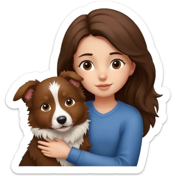 A dog like a border collie but it is a little brown on the face cuddling brown long hair girl sticker