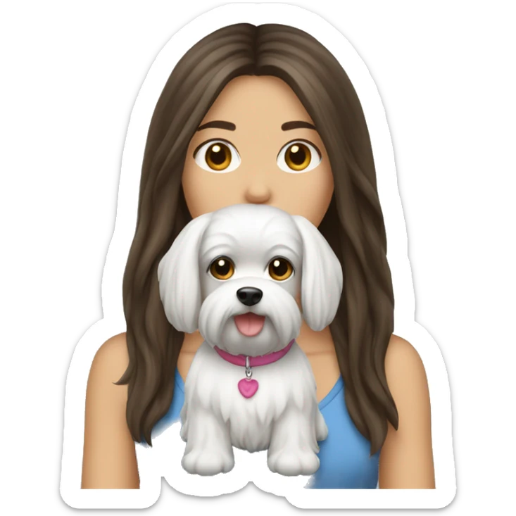 Brunette girl long hair with Maltese dog sticker