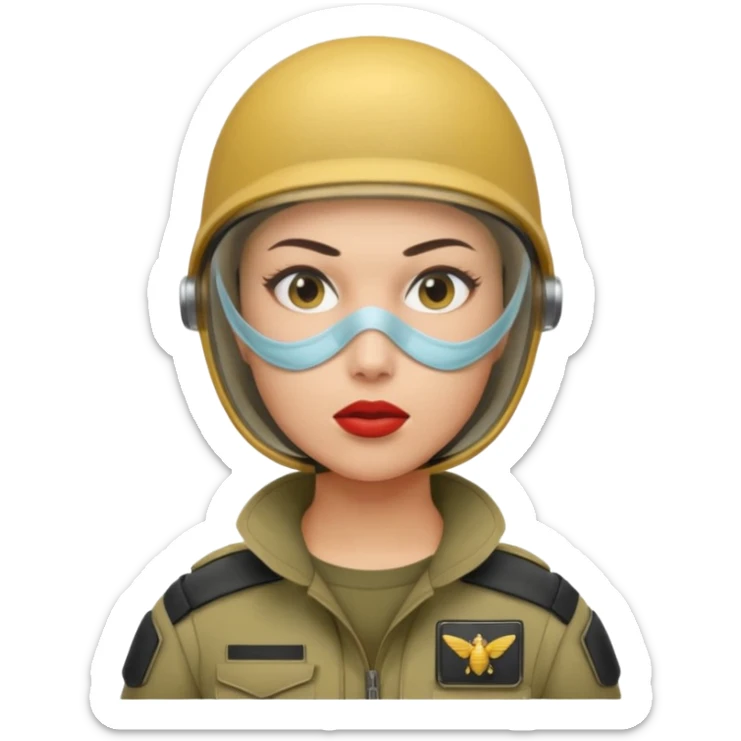 woman soldier with hair style wearing mouth mask sticker