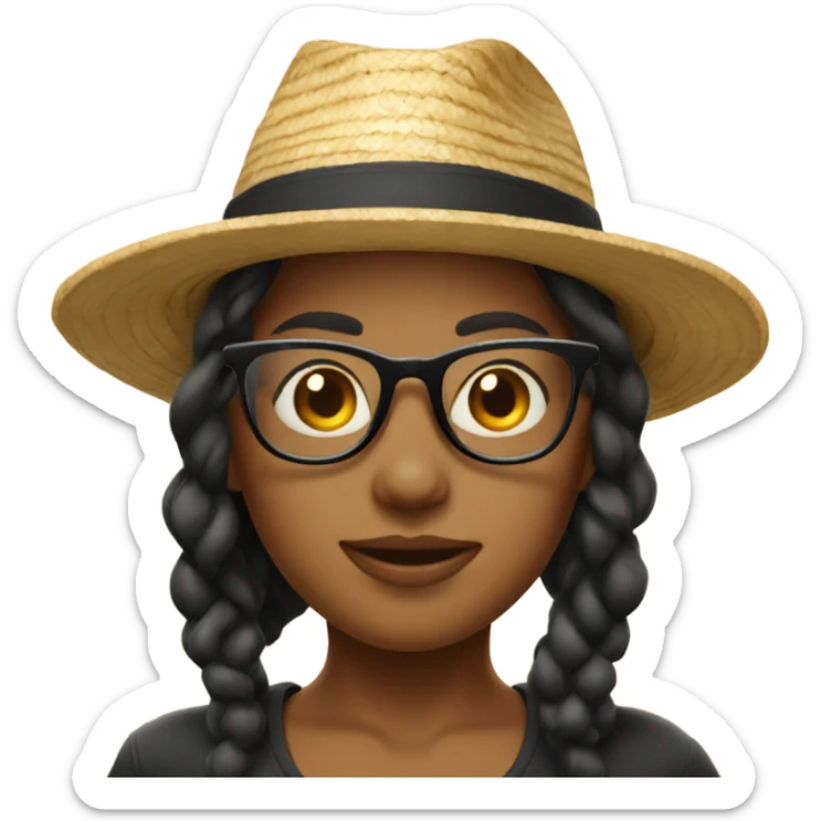 A girl with a cigarette in her mouth, a straw hat and black glasses sticker