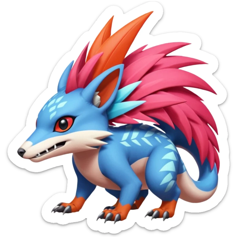 exotic tropical cyber-Sleuth-Aloy-Loyd-Garmaddon-Litten-Linoone-Noibat-Fakémon-Pokémon-Vernid-creature with a Mohawk sticker