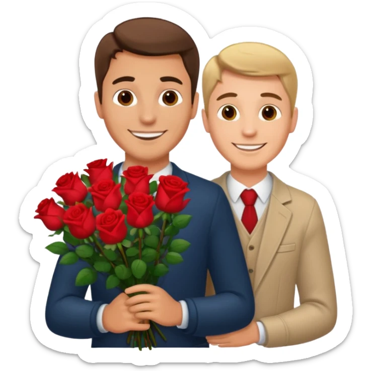 Un homme blanc brun qui donne un bouquet de roses sticker