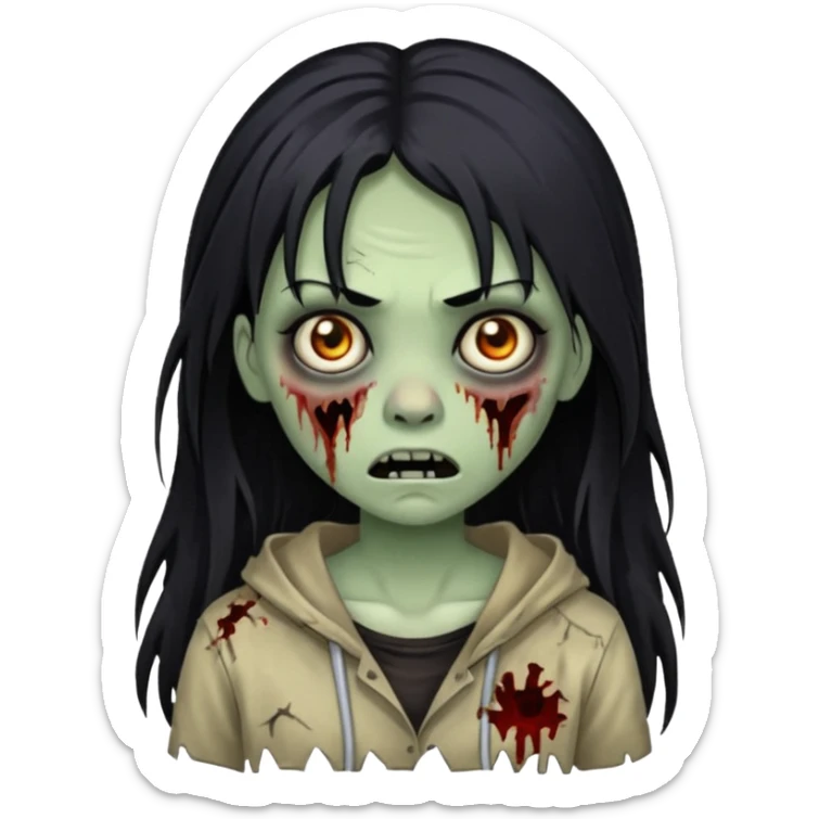 girl zombie with black long hair and franja sticker