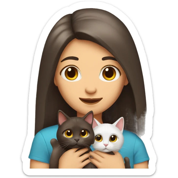 Two long hair brunette girls and two cats in their hands sticker