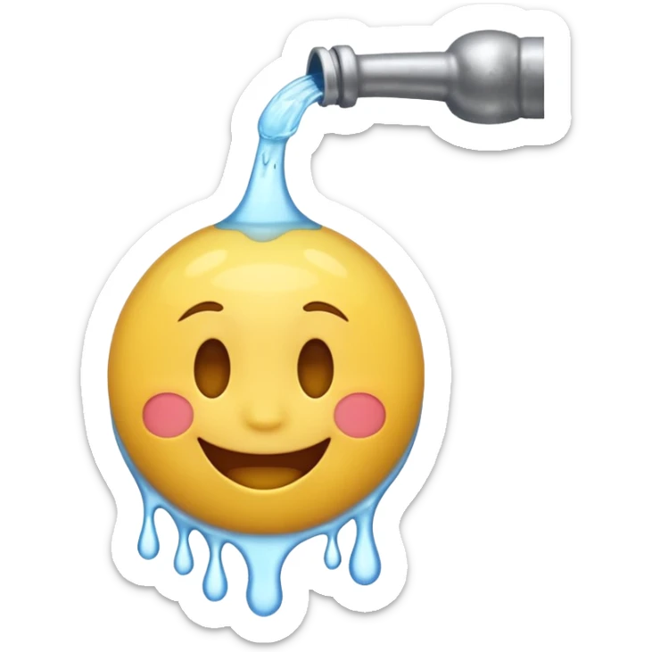 An animation of an emoji showing happy face when water is poured on it sticker