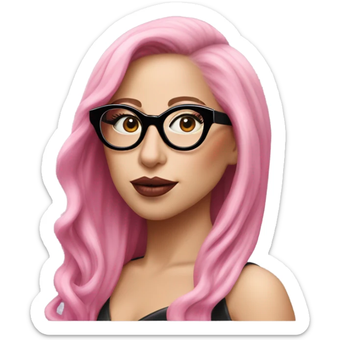 lady gaga pink hair pink lipstick wearing glasses  sticker
