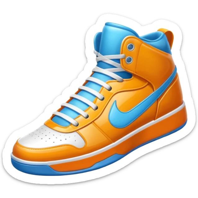 basketball sneaker object icon, high-top shoes, sporty design, glossy details, 3D cartoon, mobile game icon style, centered, clean background, no text, no watermark
 sticker