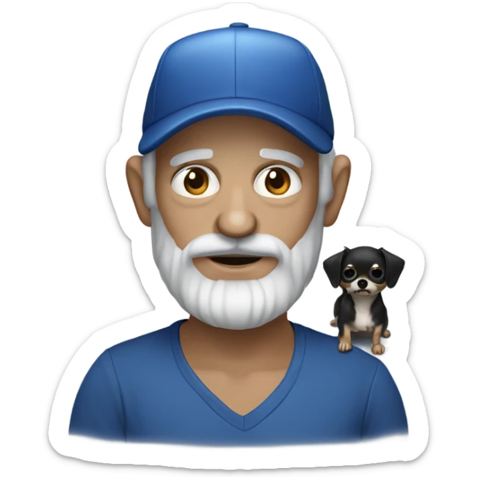 Blue eye Old man with goatee beard ball cap holding black Chihuahua long hair sticker